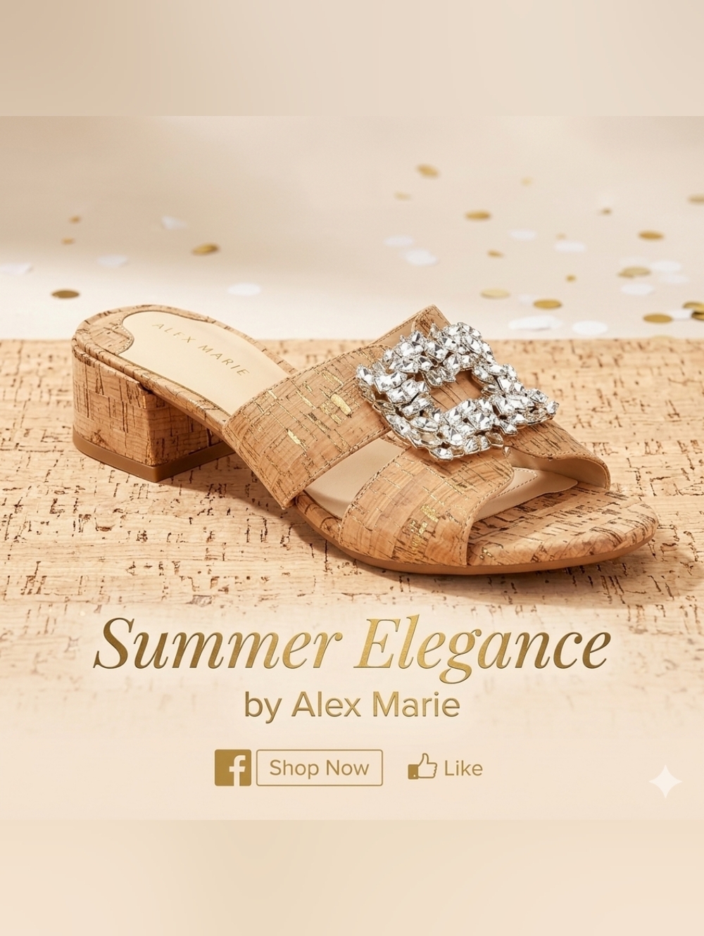 Alex Marie Colette Cork Jewel Buckle Ornament Dress Sandals Size 8.5